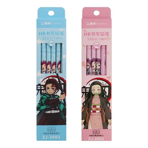 12 Pcsset Anime Demon Slayer Kimetsu No Yaiba Hb Pencils Kawaii