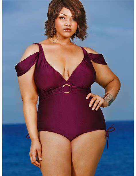 Anguilla Cold Shoulder Swimsuit Merlot By Monif C Plus Size Swimwear Plus Size Swimsuits