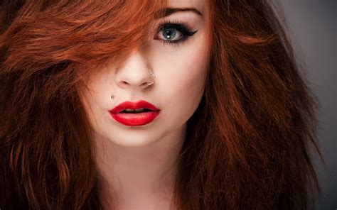 533051 Women Redhead Blue Eyes Looking At Viewer Face Piercing Smiling