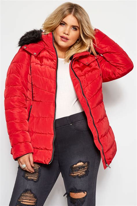 Red Hooded Panel Puffer Coat Sizes 16 40 Yours Clothing