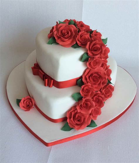 Michaela 2 Tier Heart Shaped Wedding Cake With Cascade Of Red Sugar