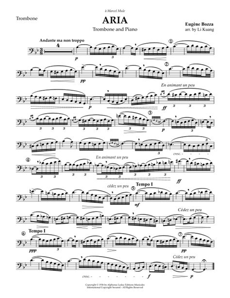 Aria Arr Li Kuang Sheet Music Eugene Bozza Trombone And Piano