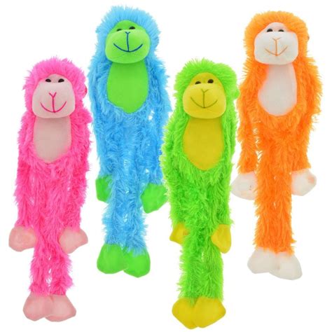 Fuzzy Friends Set Of 4 Plush Brightly Colored Hanging Monkeys With