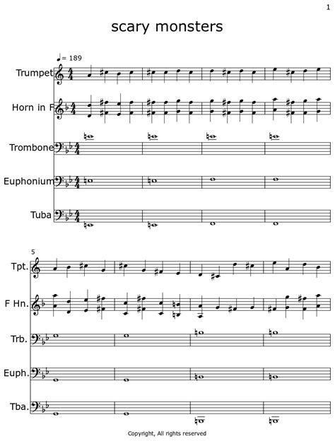 Scary Monsters Sheet Music For Trumpet Horn In F Trombone