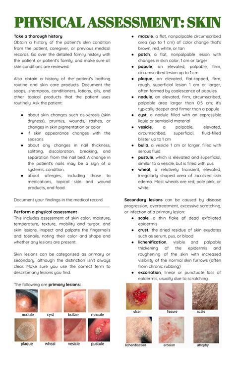 Physical Assessment Skin And Nails Handout