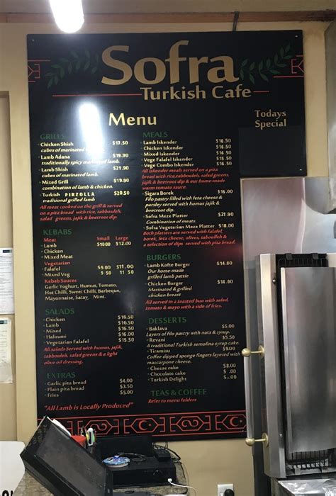 Menu At Sofra Turkish Cafe Gisborne
