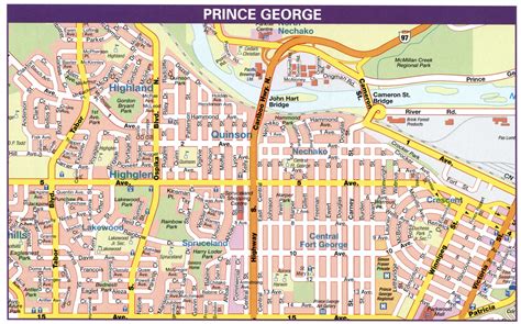 Map Prince George British Columbia Canadaprince George City Map With