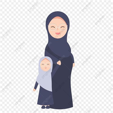 Ibu Muslim Hamil Dengan Ilustrasi Kartun Lucu Putrinya Untuk Salam Hari