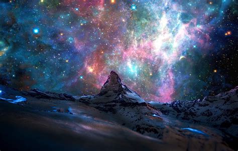 Wallpaper Space Stars Landscape Mountains Alps Space Mountains