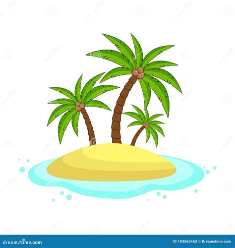 Tropical Island With Palm Trees Sand And Water Flat Design Vector