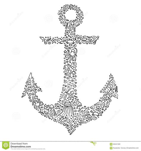 Zahlenbilder kostenlos zahlen verbinden bis 1000 zum ausdrucken. Zentangle hand-drawn anchor with sea creatures. Adult ...