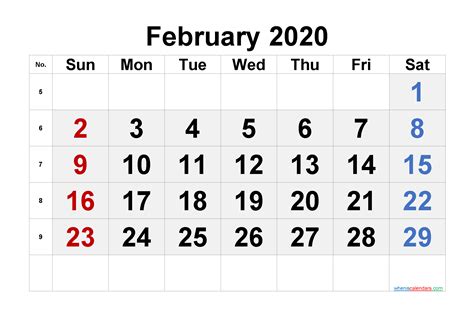 February 2020 Printable Calendar 6 Templates