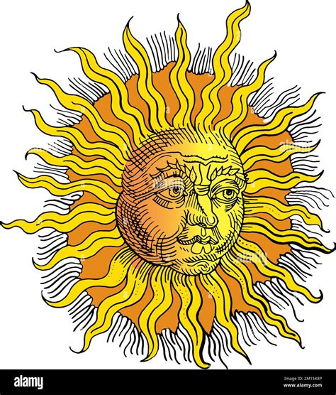 Vintage Sun With A Face Hand Drawn Engraving Medieval Fantasy Tattoo