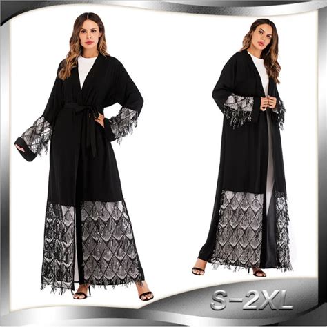 Muslim Sequins Mesh Nida Uae Abaya Maxi Dress Cardigan Long Robe Gowns Jubah Kimono Ramadan Arab
