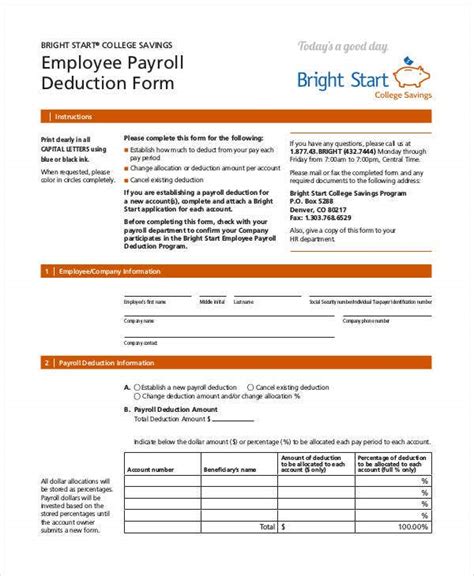 payroll deduction form template   sample  format