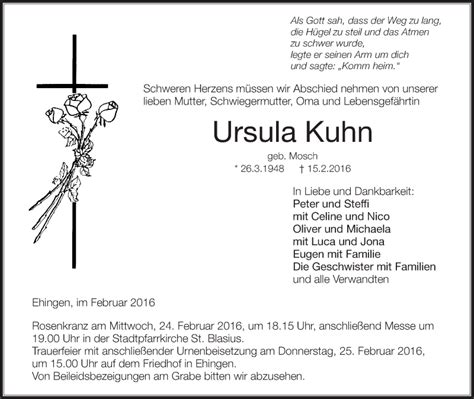 Traueranzeigen Von Ursula Kuhn Schwaebische De Trauerportal My Xxx