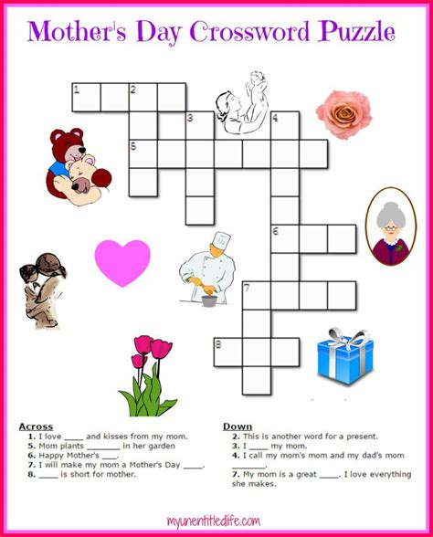 Free Mothers Day Crossword Puzzle Printable Crossword Puzzle