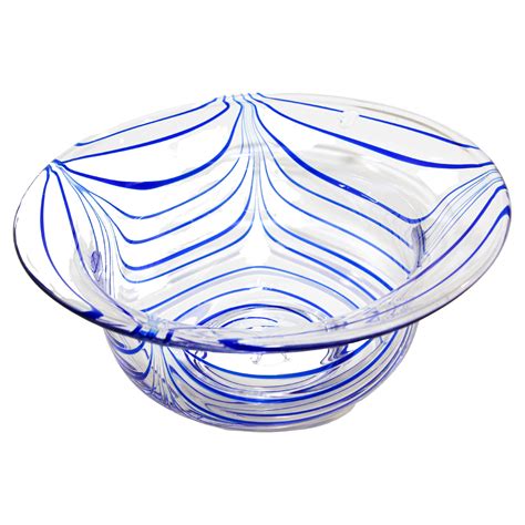 Post Modern Blue And Clear Large Decorative Hand Blown Murano Art Glass Bowl At 1stdibs Large