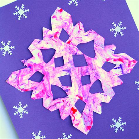 Marble Painted Snowflake Craft Winter Art For Kids