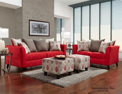 Stix Red Sofa And Loveseat Fabric Living Room