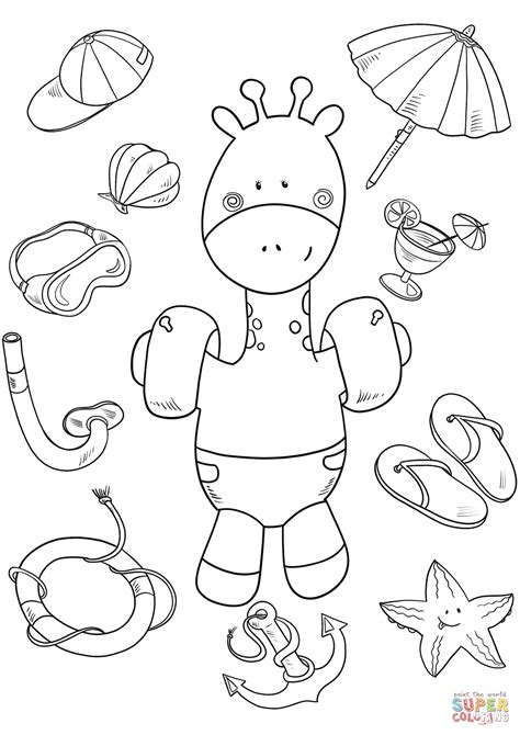 Baby Giraffe on the Beach coloring page | Free Printable ...