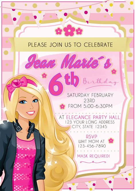 Barbie Birthday Card Template Ubicaciondepersonascdmxgobmx