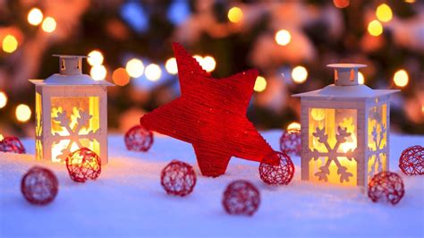 Red Christmas Star And Accessories Winter Hd Wallpaper