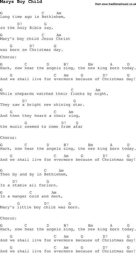 Christmas Carolsong Lyrics With Chords For Marys Boy Child Christmas