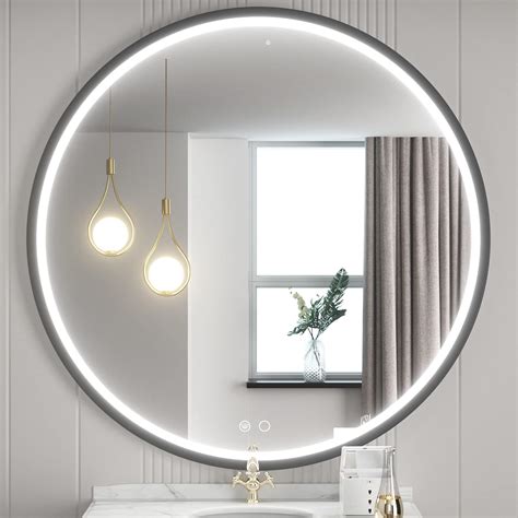 Buy Keonjinn Round Led Mirror 36 Inch Lighted Bathroom Round Mirror Wall Ed Black Metal Framed