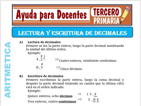 Lectura Y Escritura De Números Decimales Para Tercero De Primaria