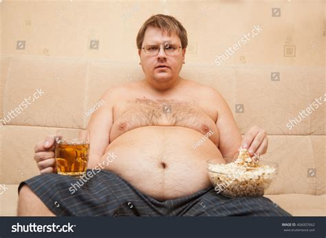 Fat Man Eating Popcorn Drinking Beer Stock Photo 406007662 Shutterstock