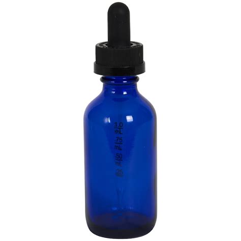 1 Oz Cobalt Blue Glass Boston Round Bottle With 20 400 Black Graduated Crc Dropper Cap With