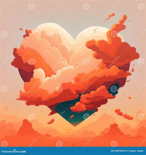 Heart Shaped Clouds In Orange Sky Created Using Generative Ai
