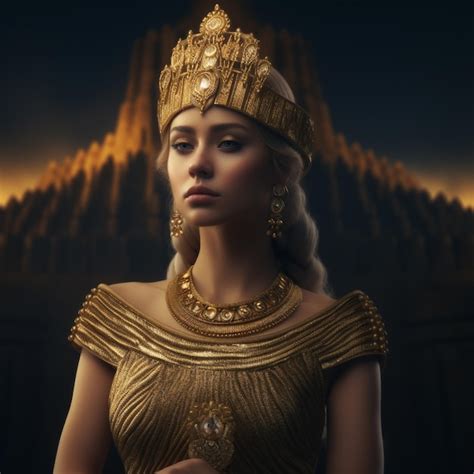 Premium Ai Image A Woman In A Gold Dress With A Gold Crown On Her Head