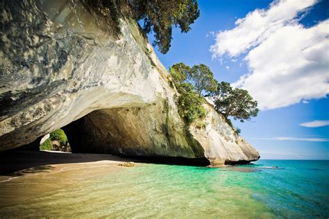 Nature Landscape Photography Cave Rock Trees Beach Sea Sand Clouds New