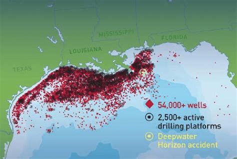 The Location Of All The Drilling Platforms And Wells In The Gulf Of