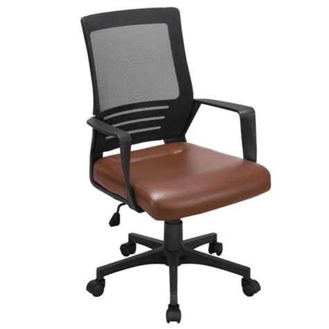 Yaheetech Chaise de Bureau à Roulettes avec Assise en Similicuir Marron Leroy Merlin