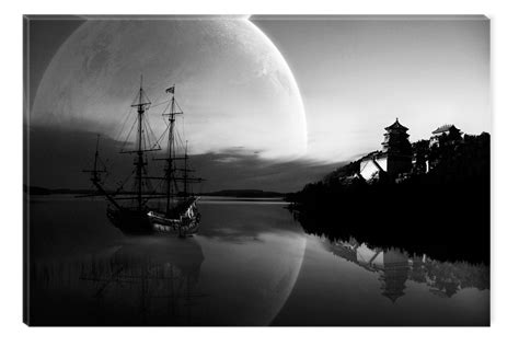 Startonight Canvas Wall Art Black And White Abstract Old Ship And Full