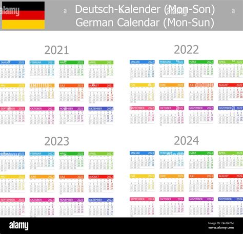 2021 2024 Deutsche Typ 1 Kalender Mo So Auf Weißem Hintergrund Stock