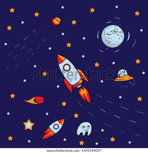 Seamless Pattern Journey Space Sketch Stars Stock Vector Royalty Free