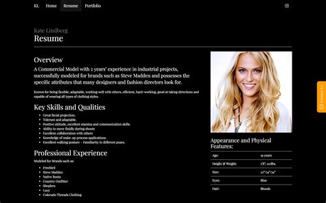 Kate Lindberg Modeling Website Kern Creative Design