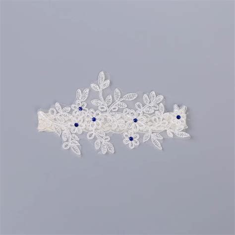 wedding garter blue rhinestone embroidery flower white best crossdress and tgirl store