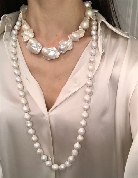 Xxlarge White Freshwater Baroque Pearl Necklace Rarely Large Etsy