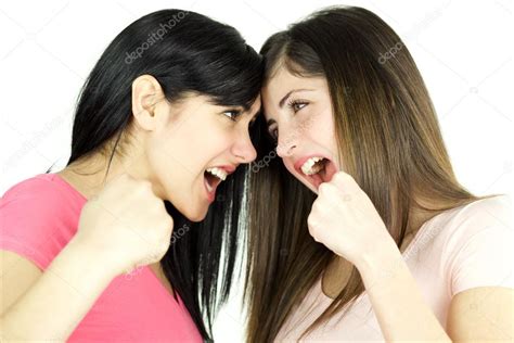 Angry Girls Ready To Punch Each Other Isolated — Stock Photo