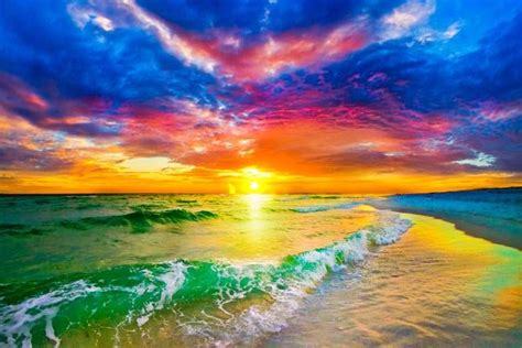 Purple Red Sunset And Beautiful Ocean Sunset Beach By Eszra Tanner