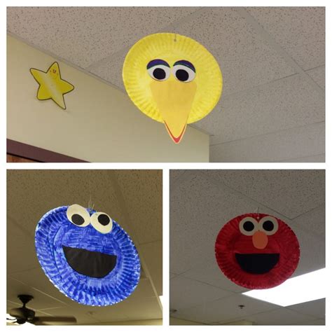 Three Different Pictures Of Paper Plates With Faces And Eyes Hanging