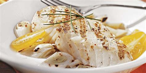grilled halibut and leeks with mustard vinaigrette recipe eatingwell