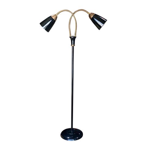 Mid Century Modern Black And Brass Double Gooseneck Floor Lamp Scranton