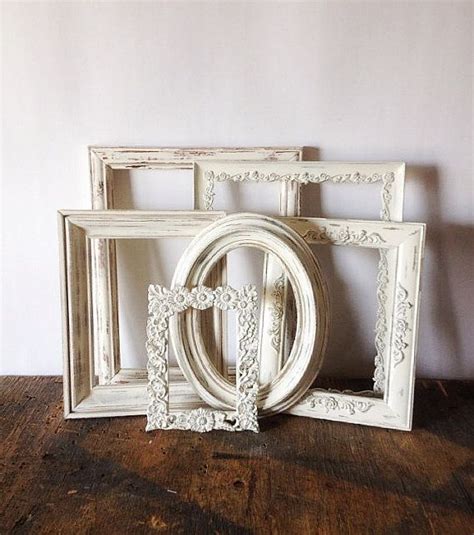 Antique White Picture Frame Set Of 6 Shabby Chic Wall Decor Etsy