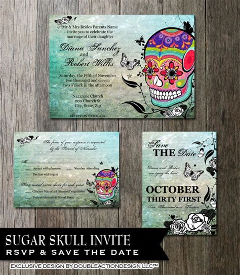 Skull Wedding Invitation Set Sugar Skull Invite Day Of The Dead Dia